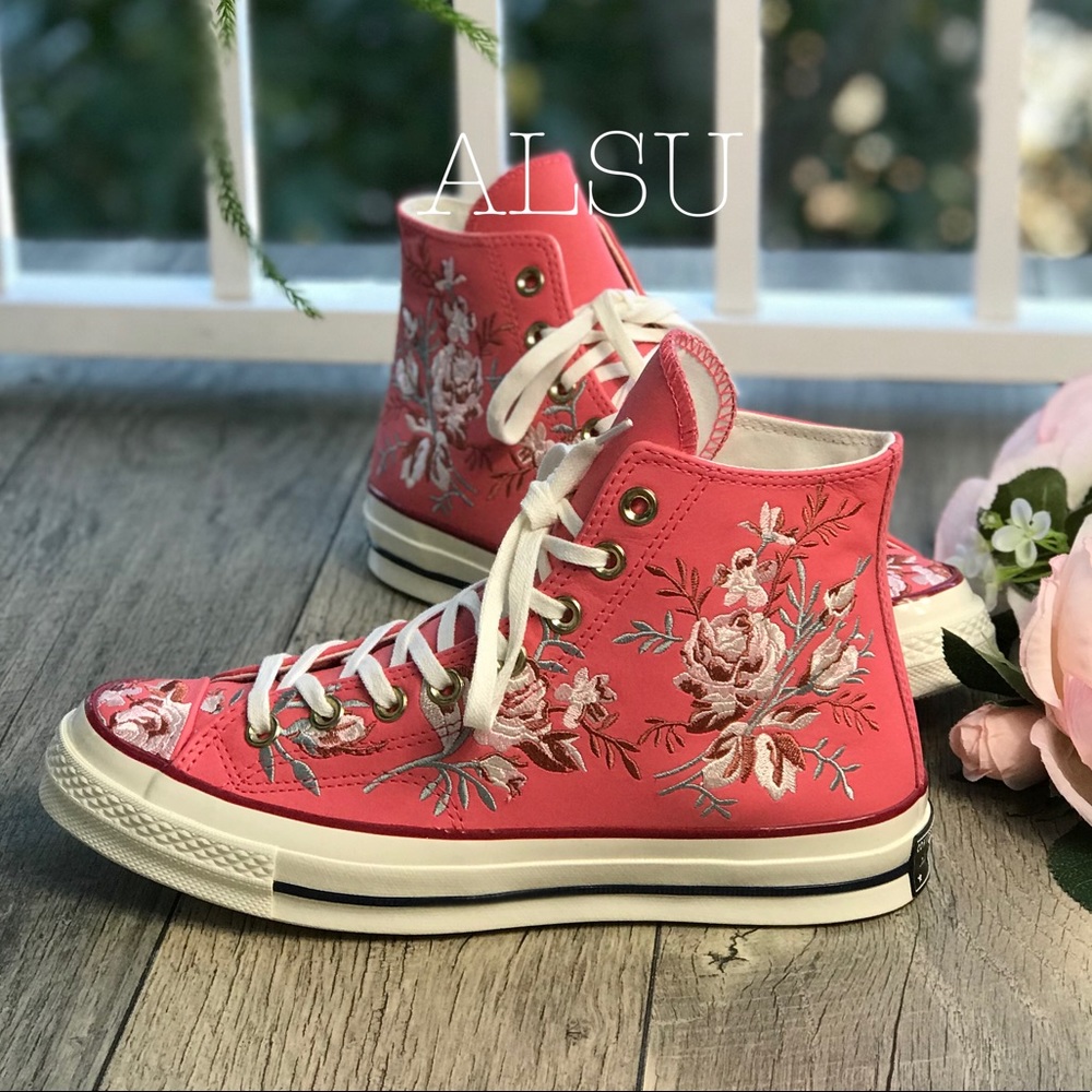 Converse Chuck 70 HI Punch Coral Floral Embroidery